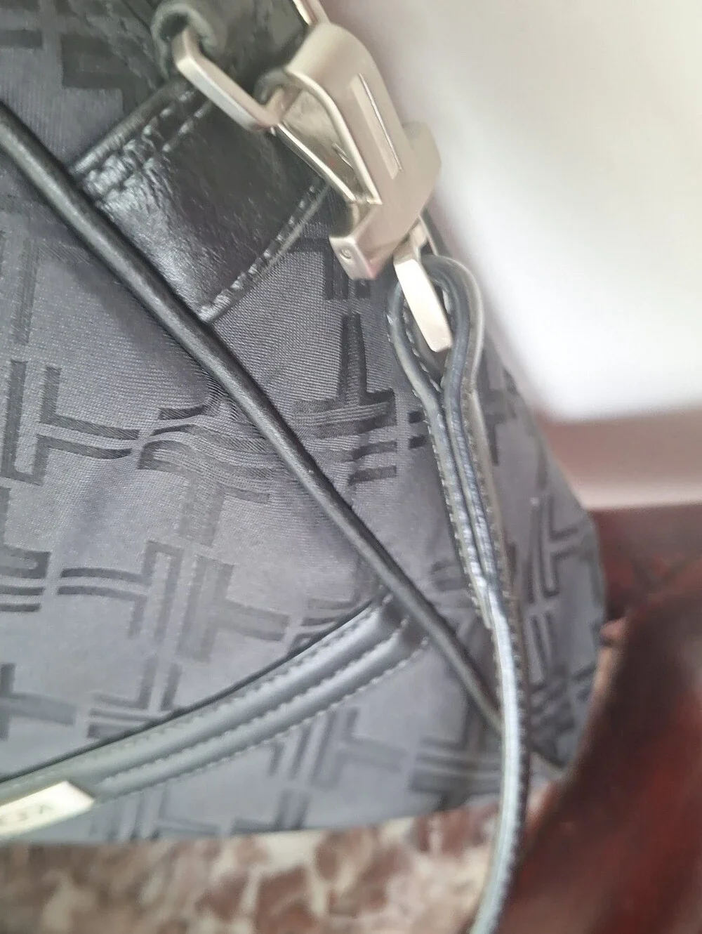 Tumi Black Quilted Logo Laptop Tote with Leather Handles
